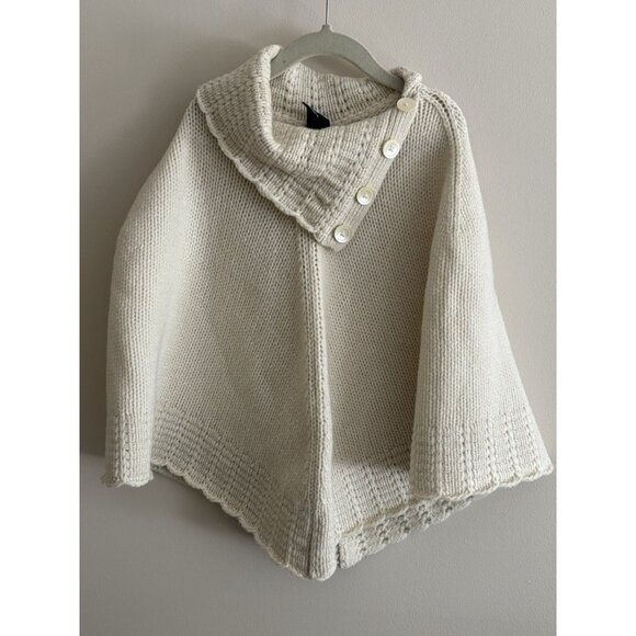 GAP Kids Sweater Knit Poncho Cape Ivory Cream Buttons Lambs Wool S/M - Picture 1 of 12